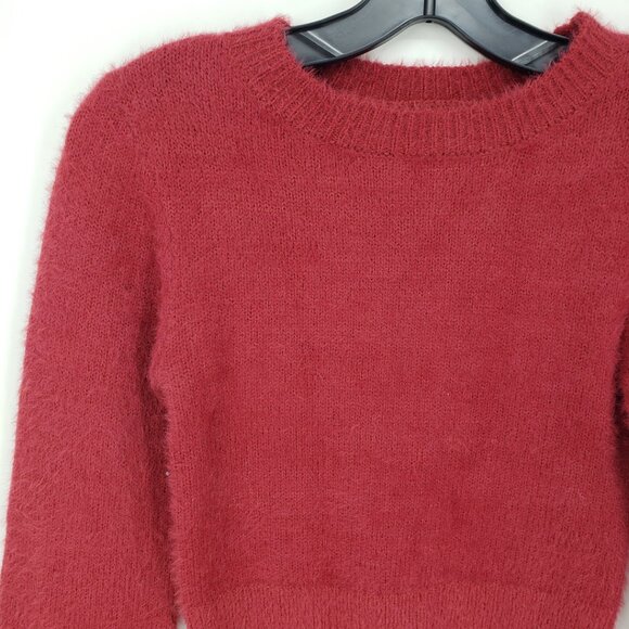 Urban Outfitters Fuzzy Cropped Sweater S Womens Crew Neck Rose Red Pink Crop - Picture 4 of 7